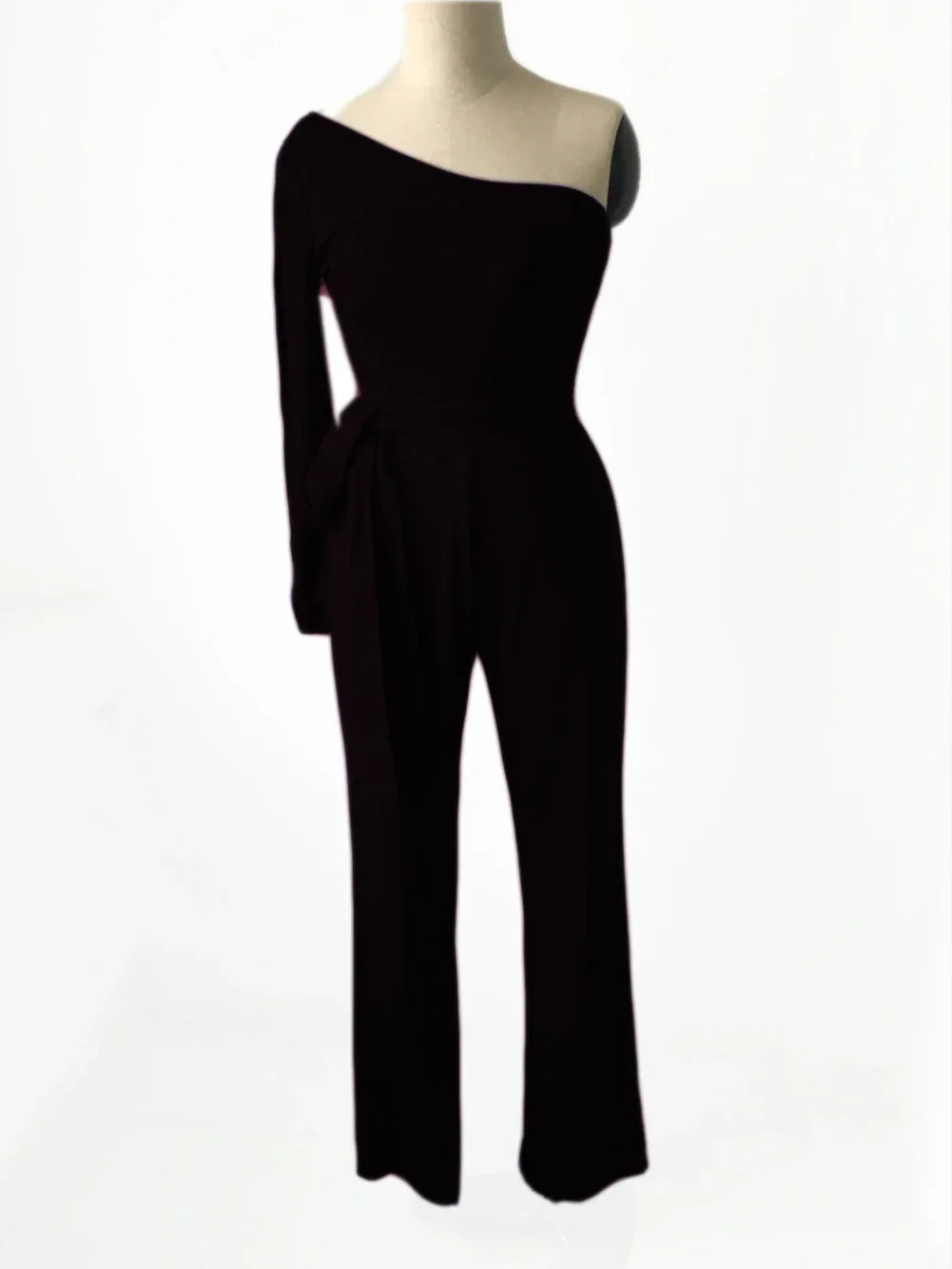 2024 Spring New Women's Single Shoulder High-waisted Belted Slimming Jumpsuit Amazon Cross-border Seller Sexy Smooth Silhouette.