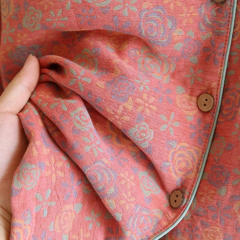 100% Cotton Crepe Homeclothes 2023 Autumn/Winter Women's Pajamas Suit Long-Sleeved Trousers 2-piece Yarn-Dyed Jacquard Pajamas