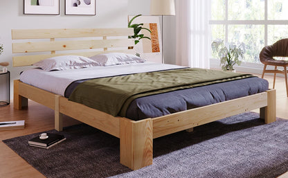 Doppelbett aus N616-Holz mit Kopfteil aus Bettrahmen, mit Flachnudelrahmen 200 x 140 cm, Massivholz-FSC-Doppelbett aus massivem FSC