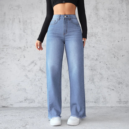 High Waist Wide Leg Denim Jeans Women's Spring 2025 Design Sensation Elegant No Stretch Comfortable Fit Female Fashionable.