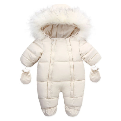 AYNIGIELL 2024 Winter Neugeborenen Verdickung Overall Integrierte Wolle Mit Kapuze Unten Strampler Baby Jungen und Mädchen Warme Schneefeste Overalls