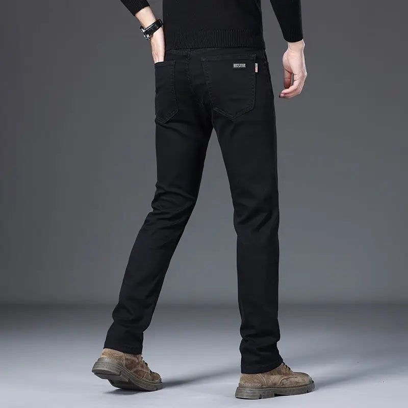 New Style Jeans Black Men's Slim Korean Style Comfortable Straight Leg Elastic Mid Waist Pants Autumn Winter Casual Denim Pants.
