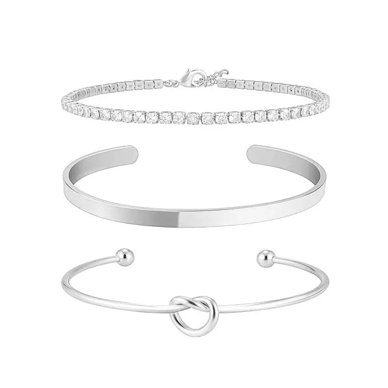 3pcs Stainless Steel Gold Plated Bracelets for Women Adjustable Jewelry Gifts Luxury Zircon Chain Bangles Jewelry Accessories.