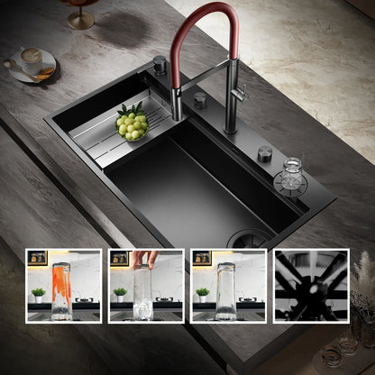 ASRAS large kitchen stainless steel nano sink with built-in waterfall faucet and large drainage outlet design