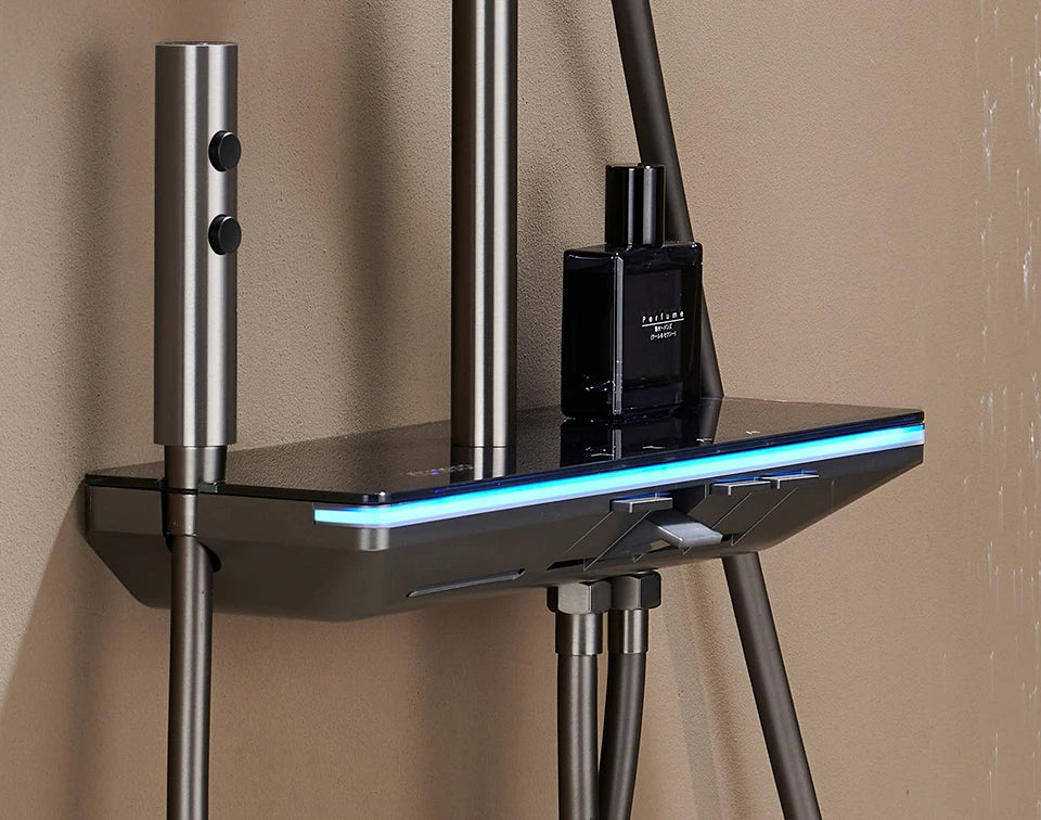 VGX LED Digital Shower System Modern Bathroom Temperature Display Shower Faucet Set Rainlfall Bathroom Mixer Bidet Shower Set