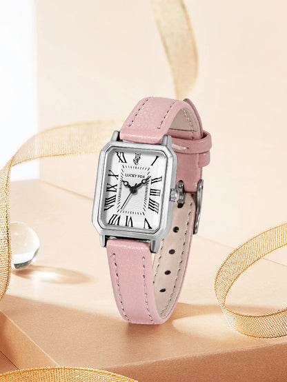Fashion Rectangle Quartz Wrist Watch for Women Luxury Brand Roman Dial Leather Strap  Ladies Watches Clock