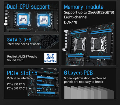 MACHINIST X99 MD8 Dual CPU Motherboard Kit Set Optional lntel Xeon E5 2680 V4 LGA2011-3 DDR4 32GB RAM C612 chip Server Computer.