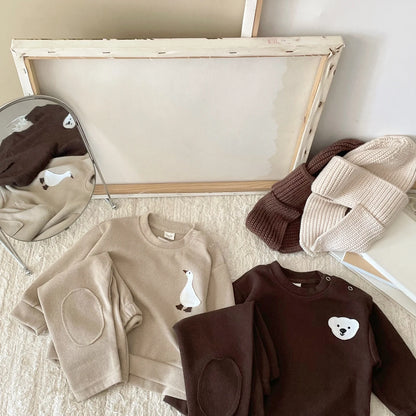 Infant Baby Jungen Mädchen Kleidung Neugeborenen Herbst Langarm Gans Bär Muster Baumwolle Tops Casual Hosen Kleinkind Kleidung Outfit Set.