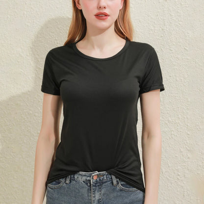 2024 Kurze T-Shirts Sommer Damen Kurzarm Rundhals Casual Bluse Shirts Einfarbig Tops Schwarz / Weiß