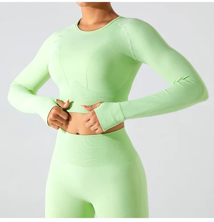 Women's Seamless Long Sleeve Top Yoga Shirts Running T-Shirt Workout Running Fitness Gym Sports Top Training Crop Top Solidcolor.