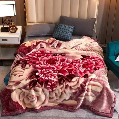 Double Layer Winter Thicken Raschel Plush Weighted Blanket For Bed Warm Heavy Blankets Throw Printed Flowers Fluffy Soft Carpet