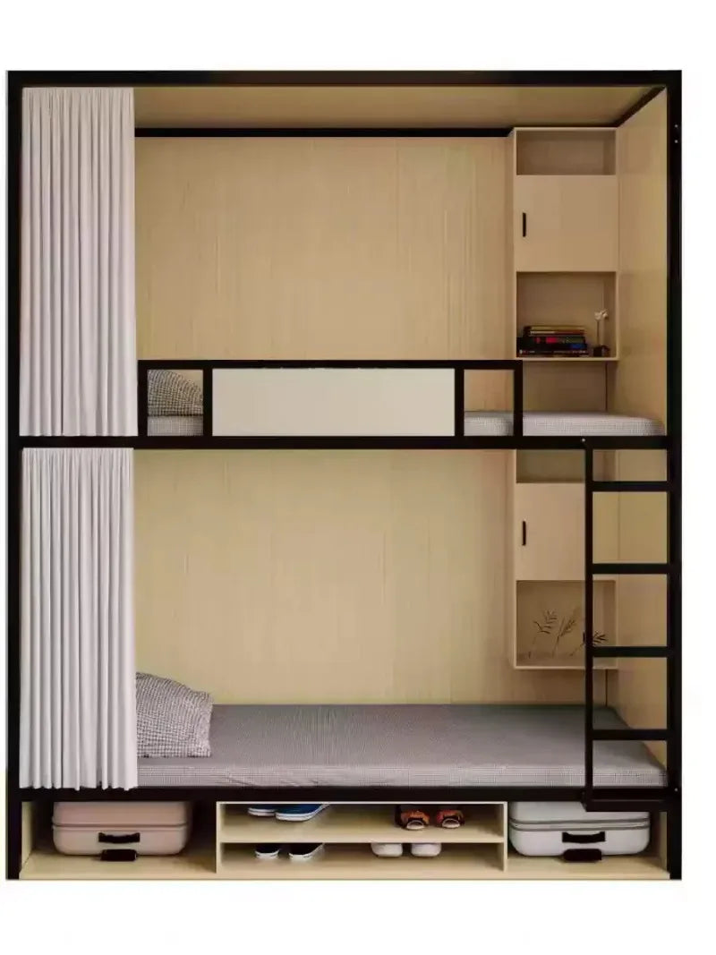 Obere und untere Etagenbetten, Schulwohnheim, Apartmentbett, Jugend, Hostel, Raumkapsel, All-Inclusive-Bett, Stahl, Holz, kombiniert, Mutter