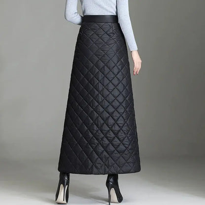 Women Winter Skirt Windproof Warm Down Cotton Skirt High Waist Quilted Cotton Padded Skirts Office Lady Elegant Skirt.