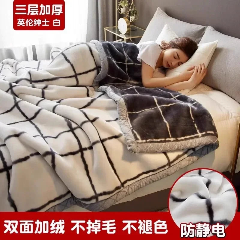 Printing Blanket Quilt Winter Keep Warm Double-deck Thickening Soft Comfortable Multiple Specifications Add Velvet Siesta Sheet