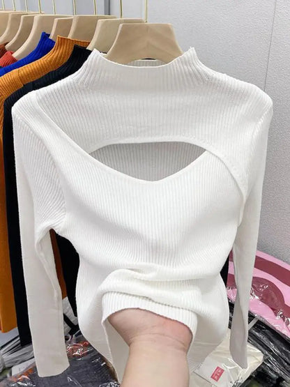 2025 weibliche Casual Pullover Herbst Winter Sexy Aushöhlen Frauen Pullover Schlank Vintage Jumper Weiche Warme Pull Gestrickte Pullover Tops