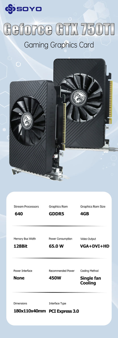 SOYO Graphics Card NVIDIA GPU GTX 750Ti 4G GDDR5 128Bit 28nm PCI-E 3.0 Gaming Video Cards Desktop Computer components GTX750Ti.