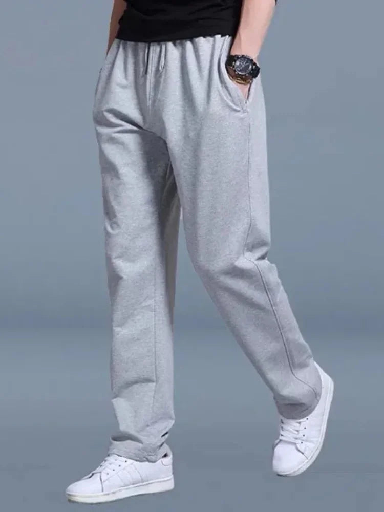 Men's Grey Loose-fit Straight-leg Casual Pants Summer Lightweight Draped Wide-leg Sweatpants For Men Comfortable Long Pants.