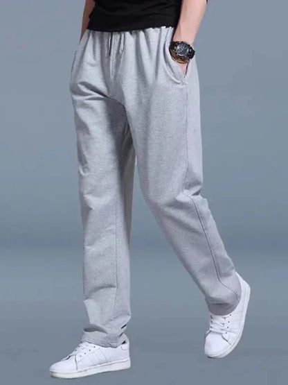 Men's Grey Loose-fit Straight-leg Casual Pants Summer Lightweight Draped Wide-leg Sweatpants For Men Comfortable Long Pants.