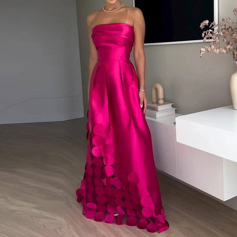 Sexy, elegant, schulterfrei, Satin, gespleißt, aushöhlen, Partykleid, Damen, Sommer, rückenfrei, rot, schick, Bankett-Abendkleider, 2025, neu.