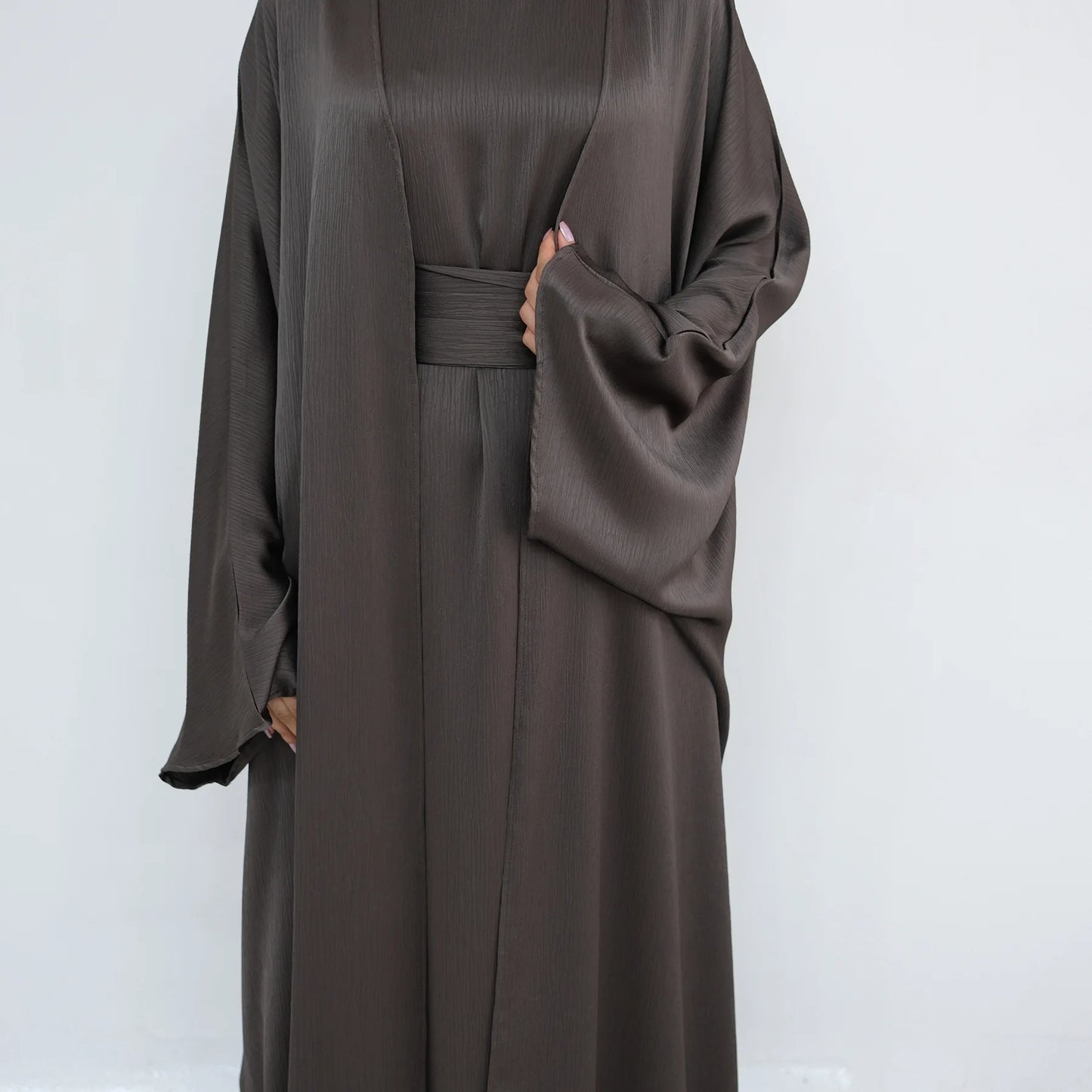 Two Piece Arabic Outfit Set for Muslim Women Elegant Modest Abaya Dress with Inner Ramadan Islamic Coat New Turkish Kaftan Robe