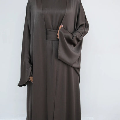 Two Piece Arabic Outfit Set for Muslim Women Elegant Modest Abaya Dress with Inner Ramadan Islamic Coat New Turkish Kaftan Robe