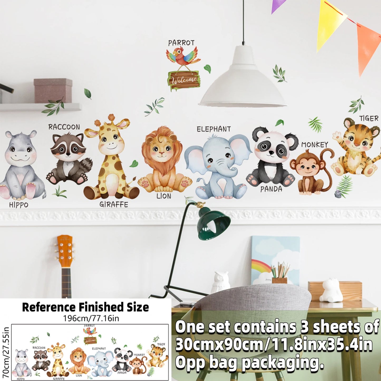 Safari Jungle Woodland Animals Wall Decals Wall Stickers for Boys Girls Baby Nursery Kids Bedroom Living Room Classroom Decor.