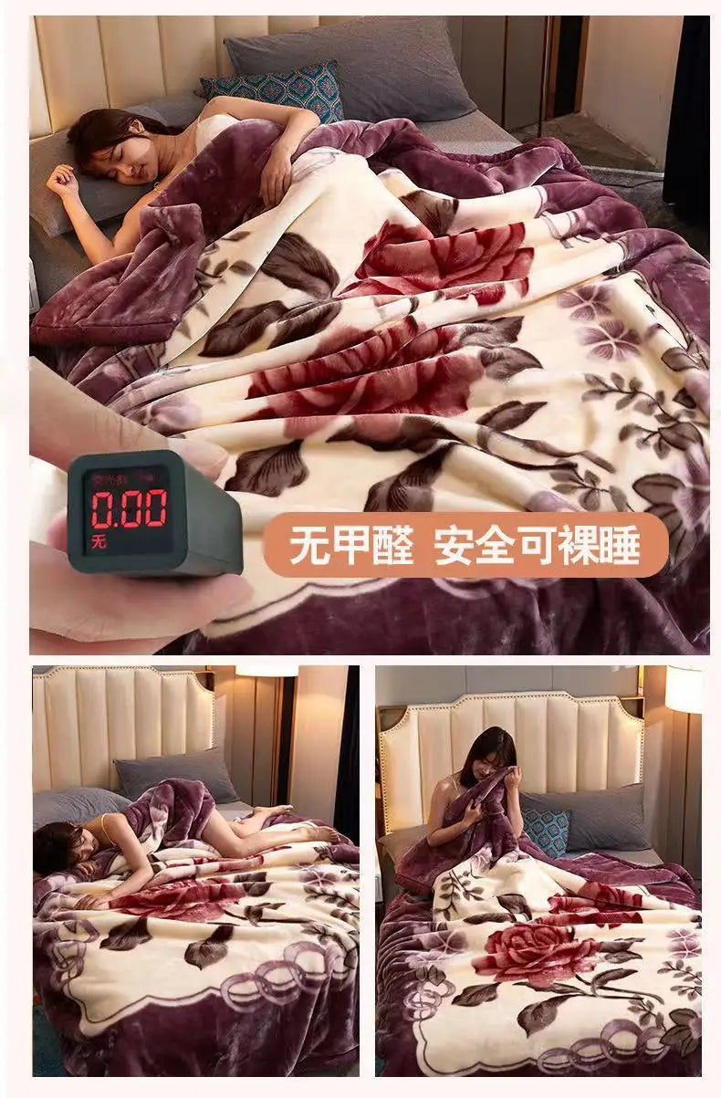 2025 new printed double-layer thickened Raschel  - et single double autumn and winter warm  - et cloud mink  - et.