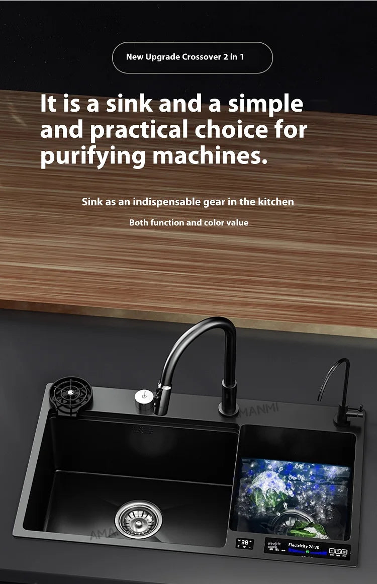 Water Catalyst Stainless Steel Kitchen Sink Multifunctional Smart Double slot Cleaning Ingredients Dishes Kitchen Sink