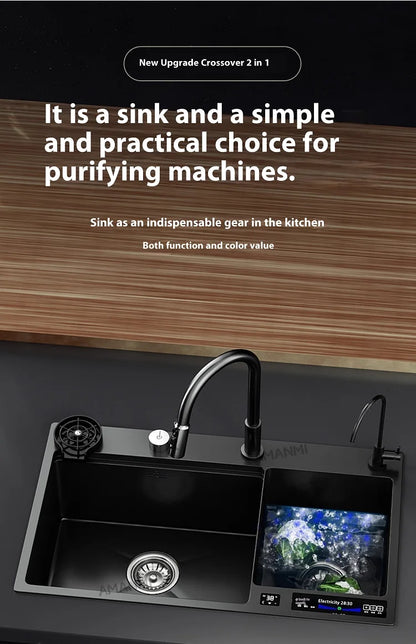 Water Catalyst Stainless Steel Kitchen Sink Multifunctional Smart Double slot Cleaning Ingredients Dishes Kitchen Sink