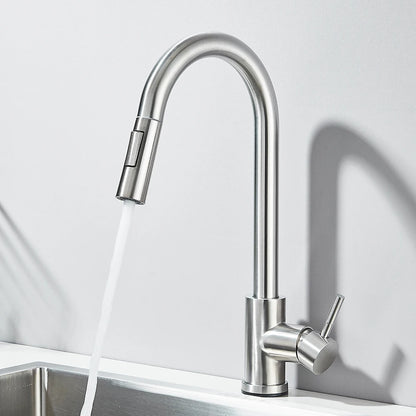 Pull Out Kitchen Faucet 2-Ways Stream/Shower Sprayer Head Deck Mounted Hot and Cold Water Mixers Single Handle Taps