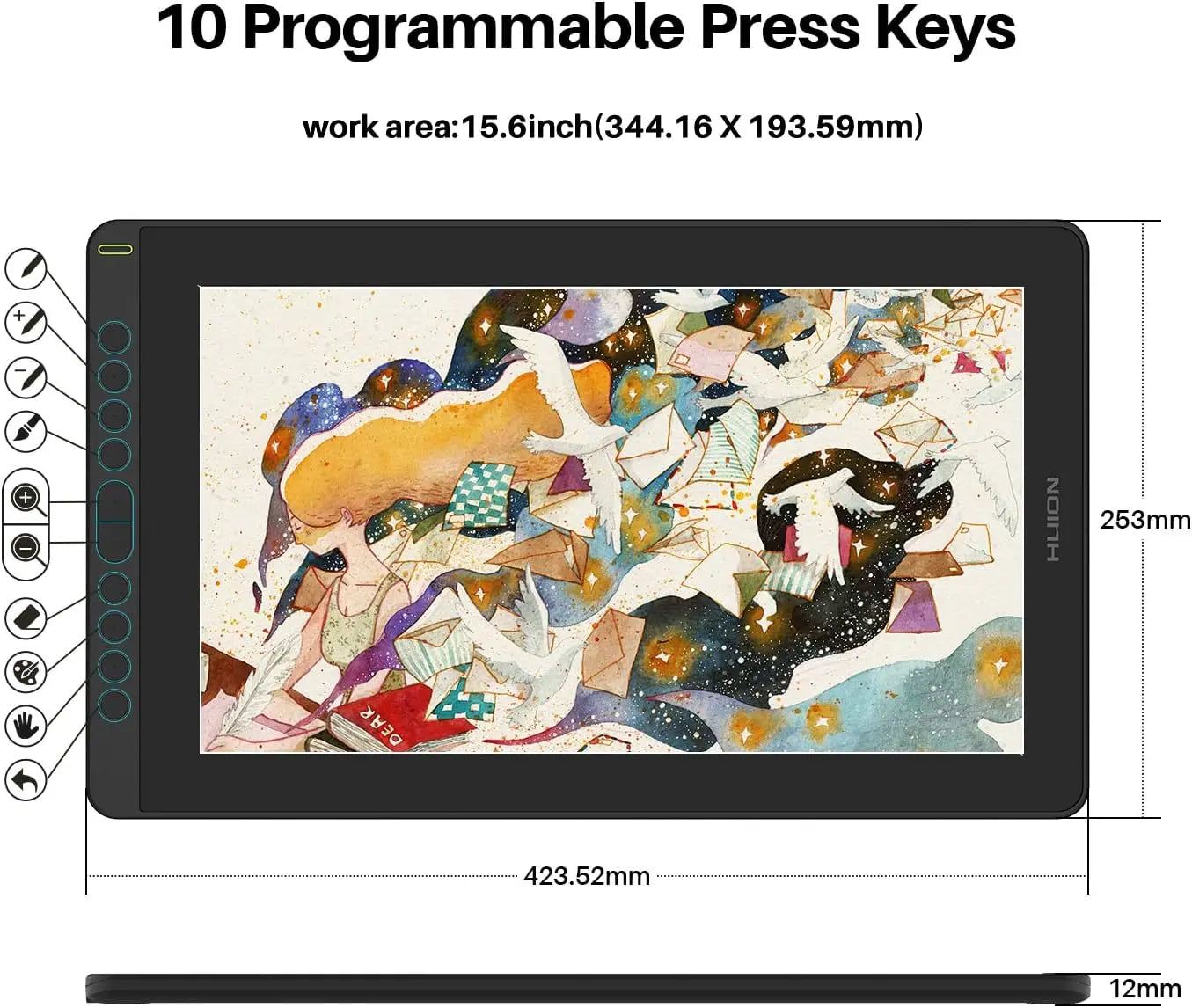 HUION Kamvas 16(2021) Graphics Drawing Monitor Battery-free Digital Pen Tablet For Windows/MAC And Android 120%s RGB.