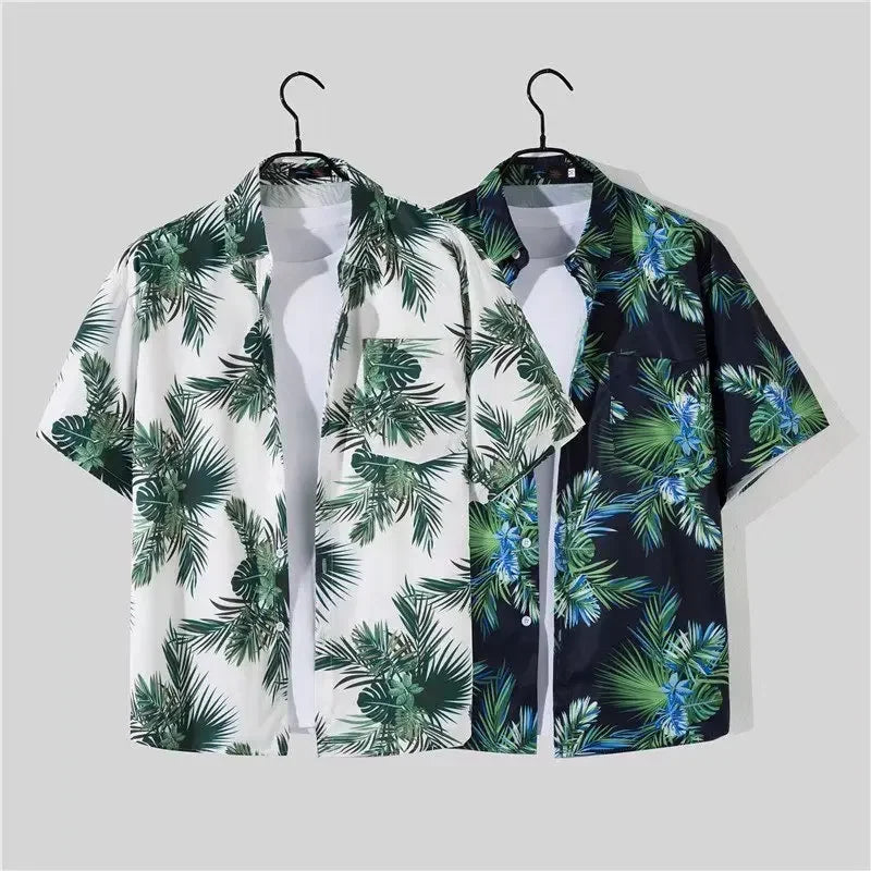 Shopee Popular Men's Loose-fit Hawaiian Vacation Beach Shirt Shorts Set Summer Casual Comfortable Clothing.