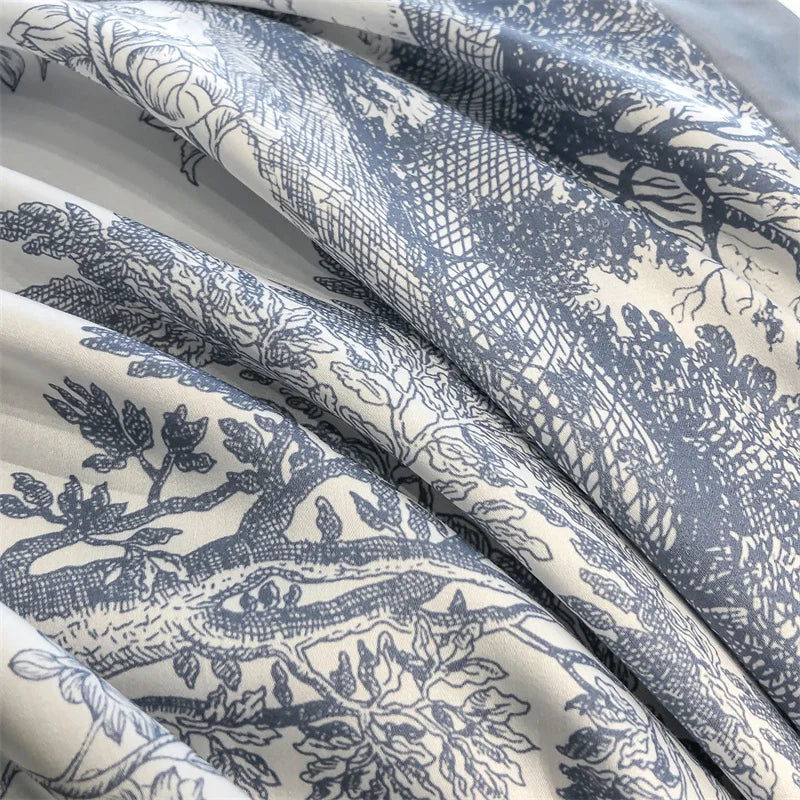 Soft Silky Skin Friendl natural Eucalyptus Fiber Lyocell Bedding Set Forest Plants Leopard Duvet Cover Set Bed Sheet Pillowcases.