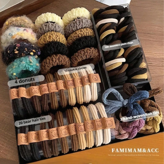 136Pcs Girls Fashion Hair Tie Set Ladies' Cute Bow Hair Tie Multi Functional Durable Hair Accessory.