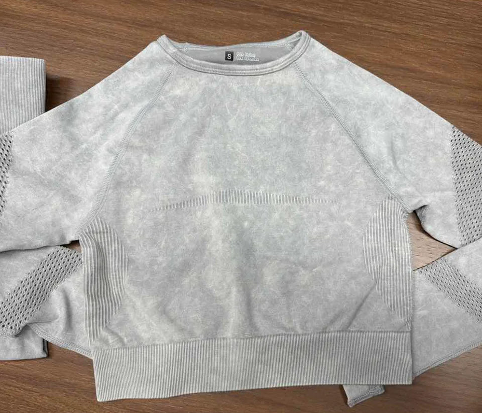 Mileegirl 2pcs Gym Sets Women Seamless Sports Pants Hollow Out Long sleeves Top Fitness Winter Fall Workout Legging Warm Outifts.