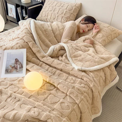 Winter Thick Lamb Fleece Blanket Solid Color Hibiscus Nap Blanket Coral Fleece Heart Shap Sofa Mat  A Grade Cotton Bed Sheets