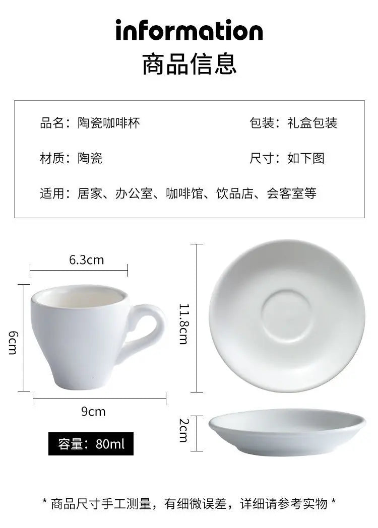 Thickened Ceramic Coffee Cup Set 80ML Italian Espresso Cup Plate Small Cup Colorful with Plate Spoon Drinkware.