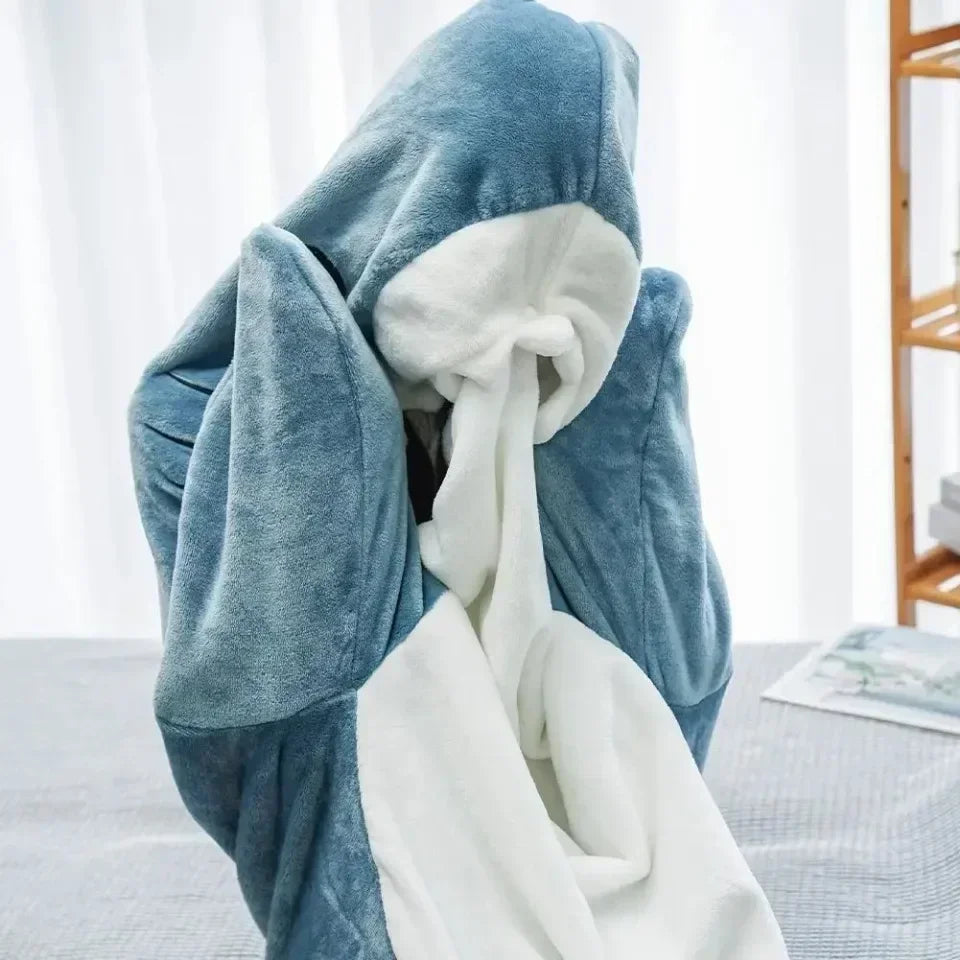 Shark Cartoon Sleeping Bag Adult Pajama Hooded Warm Flannel Blanket Funny Homewear Super Soft Onesie Sleeping Bag Winter Warm.