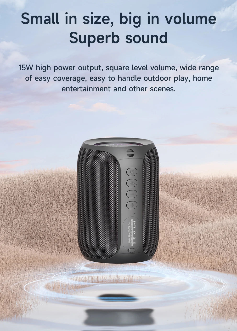 Zealot-S32PRO Powerful Bluetooth Speaker, Bass Wireless, LED Light, Outdoor Speakers, Subwoofer, Waterproof Sound Box Support.