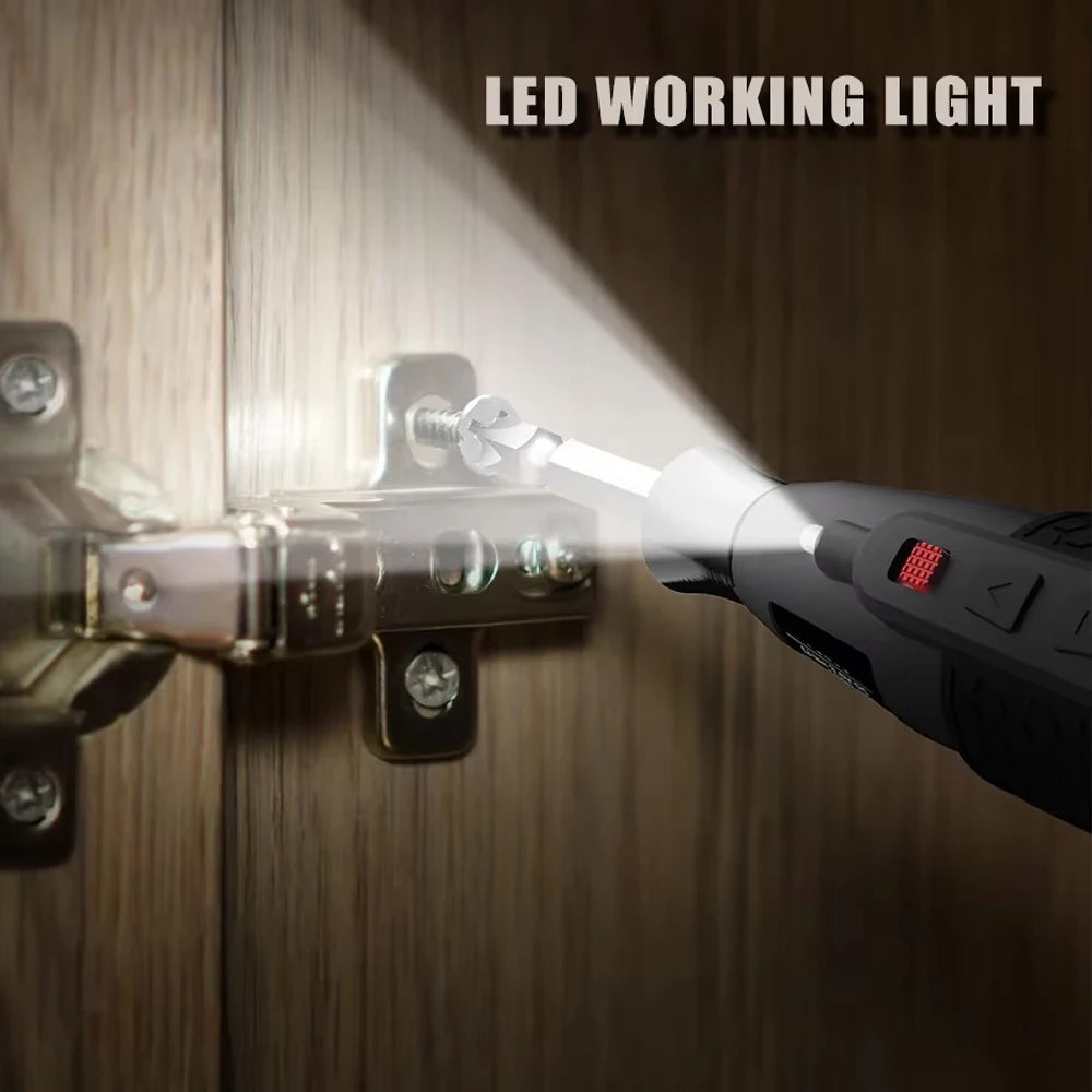 Leistungsstarker Mini-Elektroschrauber, Mini-Bohrmaschine, 3-stufiges Drehmoment, Typ C, LED-Licht, Stiftstil, Heimwartung, einfach für Anfänger