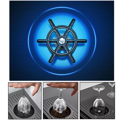 ASRAS Nano Black Small Size Kitchen Sink Cup Washer Hidden Bar Counter Cover Concealed Single Bowl Sinks With Lifting Faucet