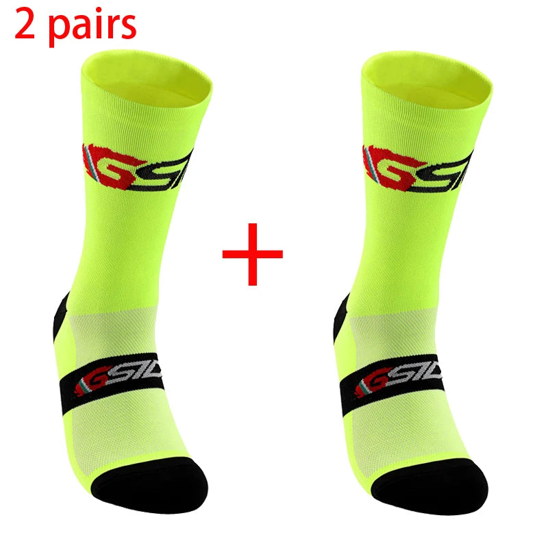 GSIDI2pairs 2023 New Cycling Socks Bike Nurse Compression Road Bike Running Mtb Knee-high White Sports Funny Brand Black