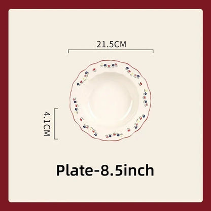 SOLECASA Pastoral Style Ceramic Tableware Soup Bowl Salad Bowl Dish Pasta Dessert Plates Dinnerware Dinnerware Table Decoration