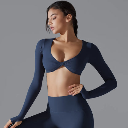 Yoga Long Sleeve Slim Sexy Breathable Quick Drying Sport Brassiere Gym Push Up Shockproof High Intensity Pilates Clothes Women.