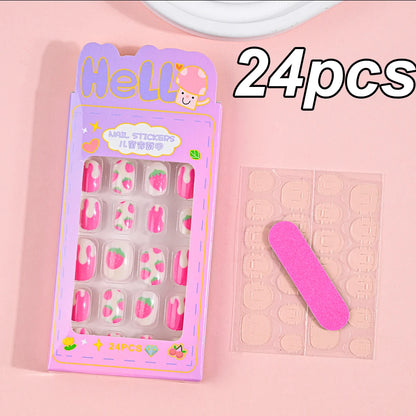 120pcs/box Pink Cartoon Children Press On Nails Candy Color Unicorn Cat Bunny Kids Full Cover False Nail Girls Party Nail Decora