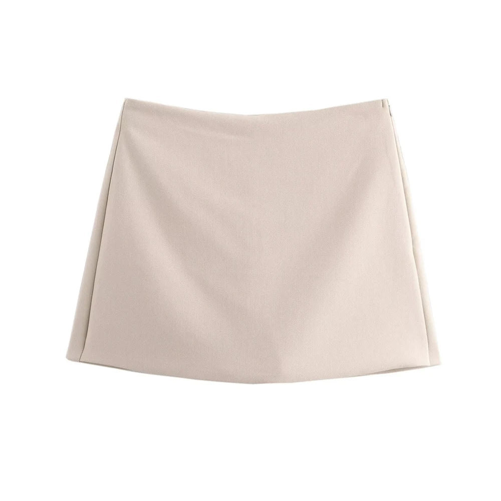 High Waist Solid Skort for Women Fashion Side Zipper Female Shorts Skirts Mujer.
