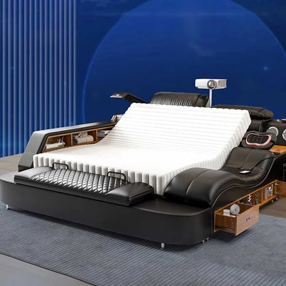 Nordic Multifunktions Doppelbett Seite Von Seite Leder Luxus Kingsize Bett Rahmen Plattform Holz Design Lit Schlafzimmer Set Möbel