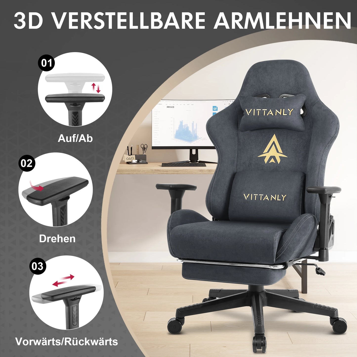 Ergonomischer roter Gaming-Stuhl für Erwachsene, Innen-PC, Computerstuhl, Rennbürostuhl, höhenverstellbarer Drehstuhl aus Wildleder