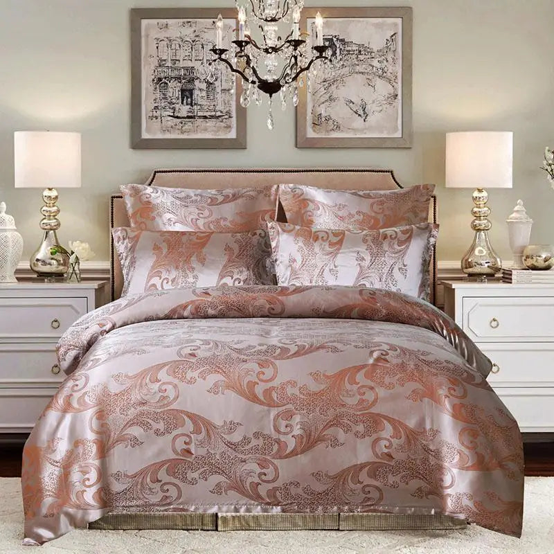 European Satin Jacquard Duvet Cover Set High Quality Smooth and Skin Friendly Comforter Cover Set Summer Bedding Kit for Adults.