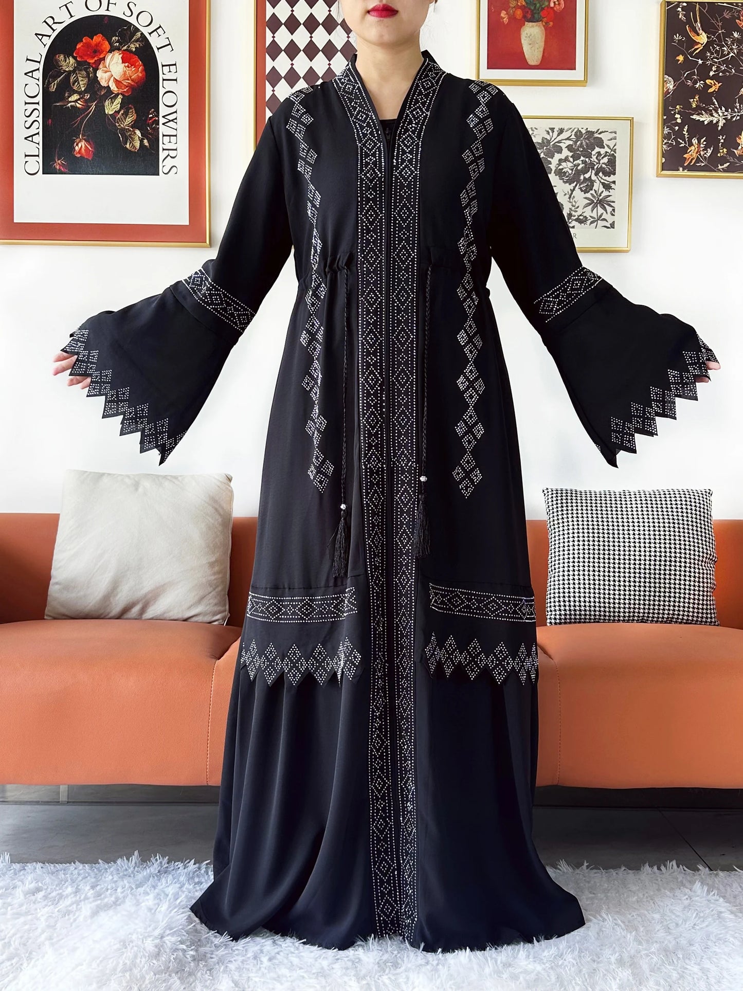 Laxury Design New Women Elegant Dress Chiffon Open Abaya Muslim Women Dress Islamic Clothing Cardigan Abaya Women Muslim Dress.